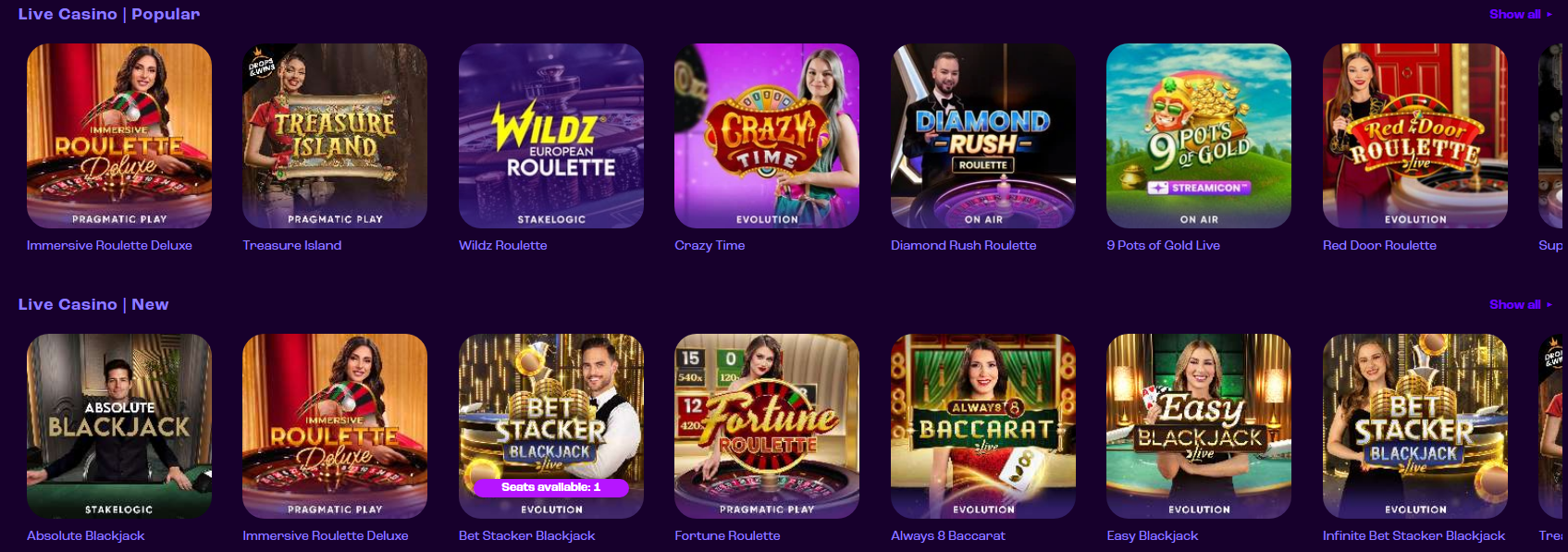 Popular live casino games