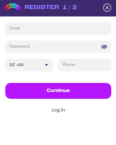 registration form at wheelz casino