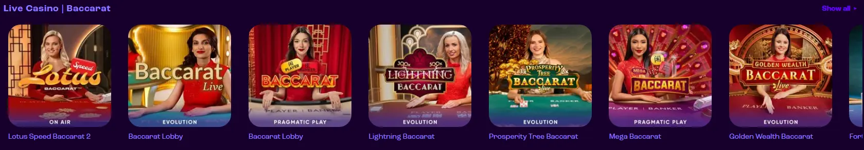 Live Baccarat at wheelz casino